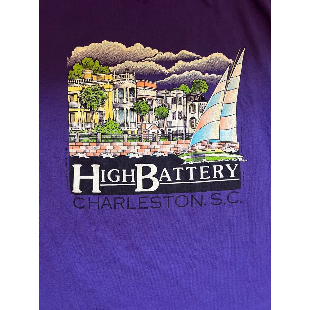 Vintage Hanes High Battery Charleston S.C. Purple Graphic T-Shirt XL 90s USA - Picture 2 of 6